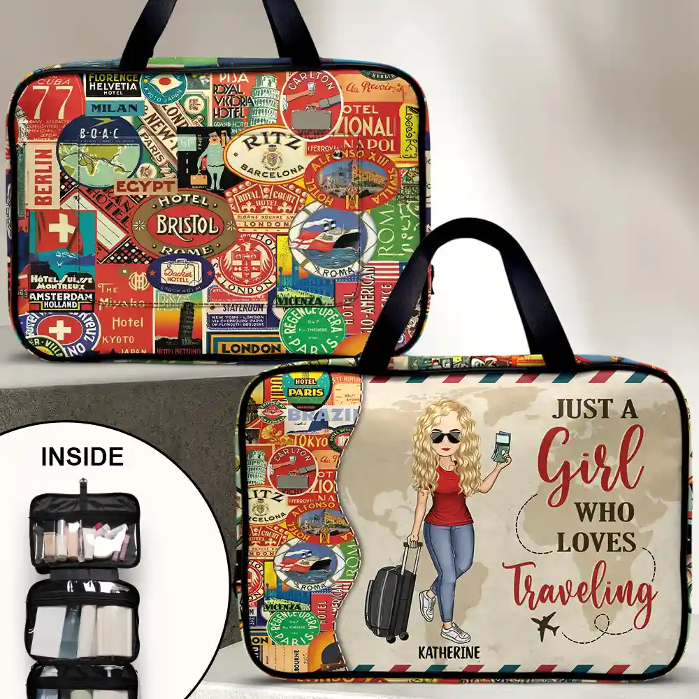 Just A Girl Who Loves Traveling - Personalized Toiletry Bag