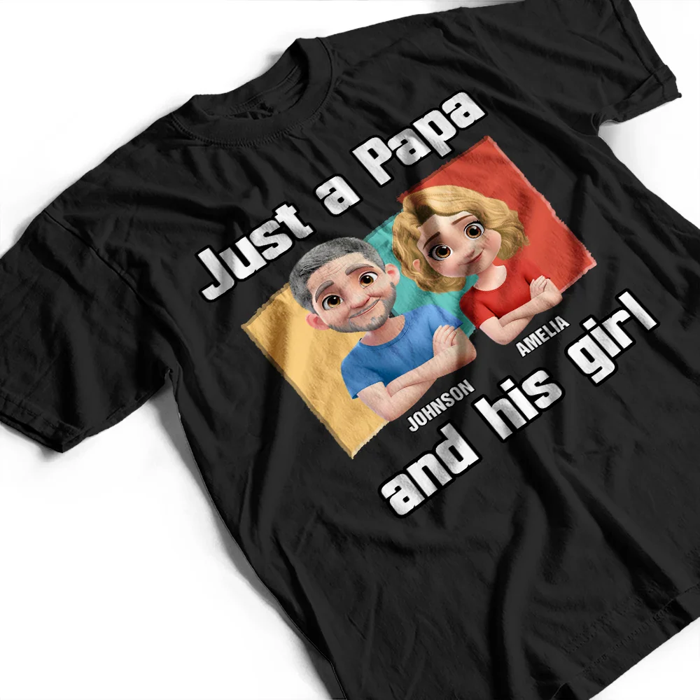 Just A Grandpa Dad And His Girl Comic Style - Personalized T Shirt - Image 3
