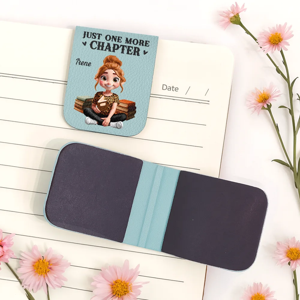 Just One More Chapter 3D Effect Reading Woman Man - Personalized Leather Magnetic Bookmark - Image 5