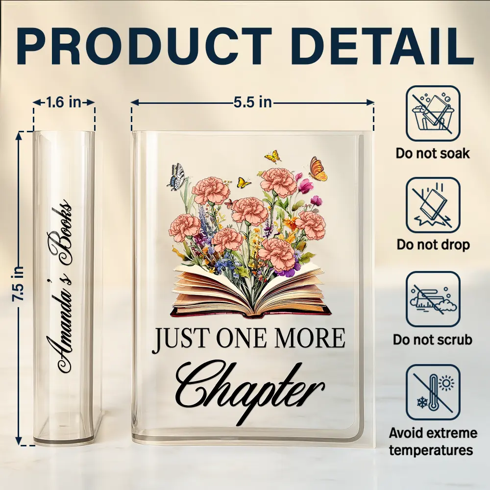 Just One More Chapter Birth Flower - Personalized Acrylic Book Vase - Image 5