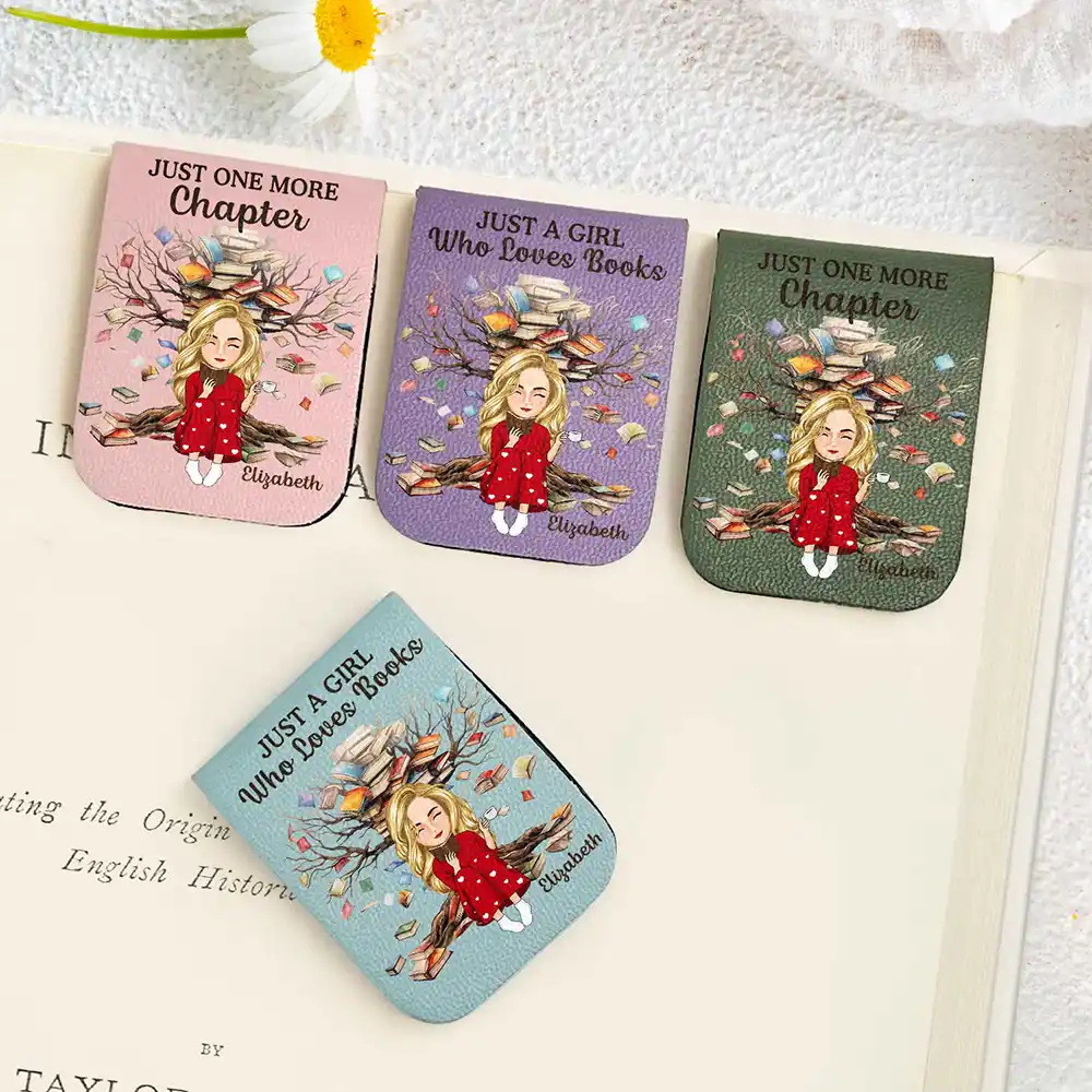 Just One More Chapter Girl Who Loves Books - Personalized Leather Magnetic Bookmark
