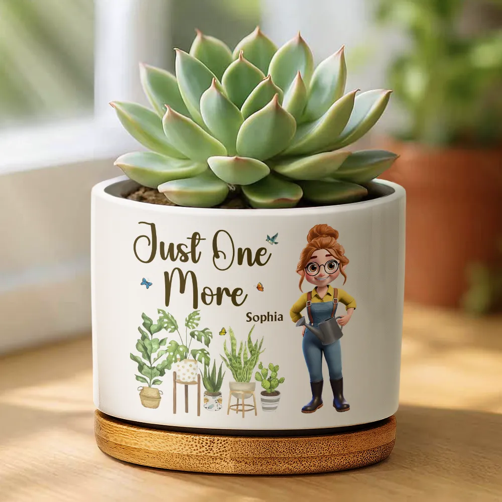 Just One More Plant Woman Garden - Personalized Ceramic Plant Pot - Image 2