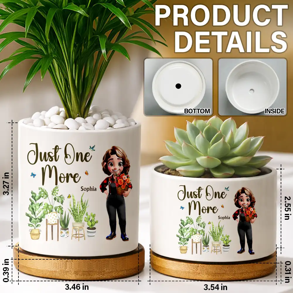 Just One More Plant Woman Garden - Personalized Ceramic Plant Pot - Image 5