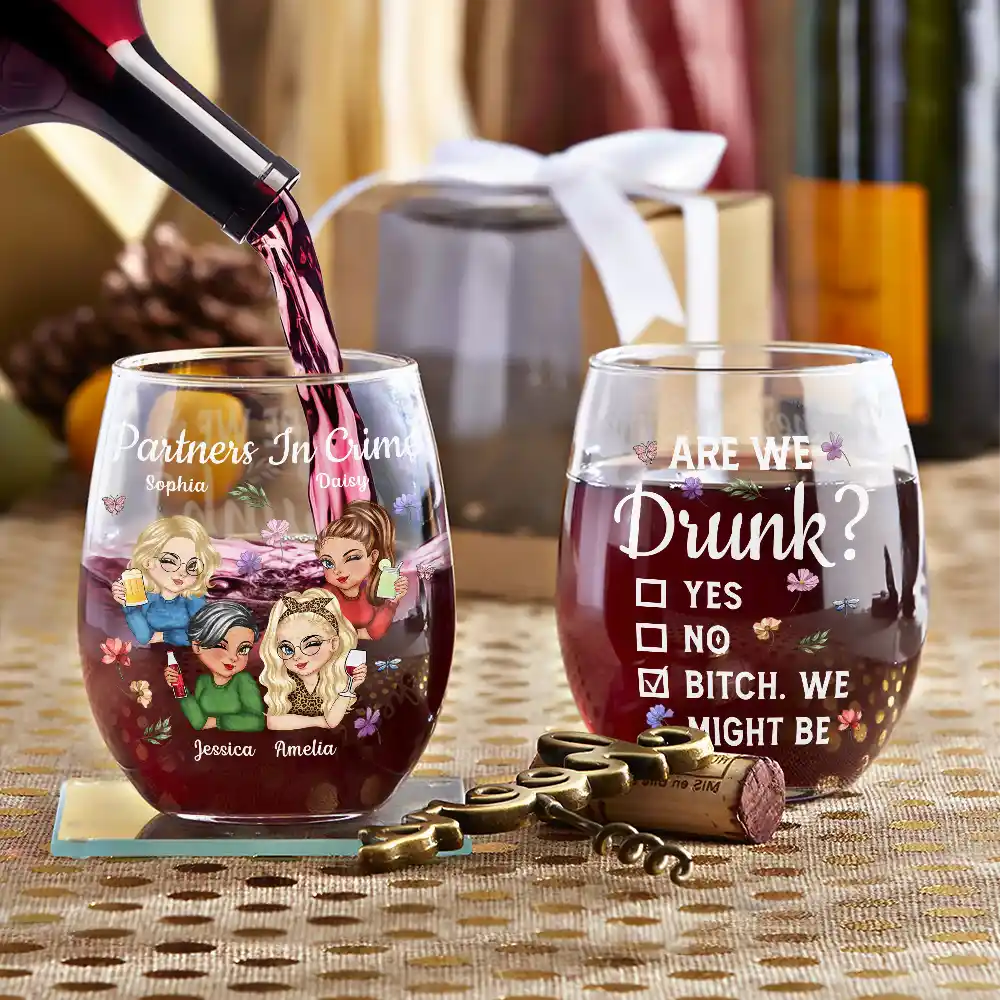 Just Remember If We Get Caught Funny 3D Bestie - Personalized Stemless Wine Glass - Image 3