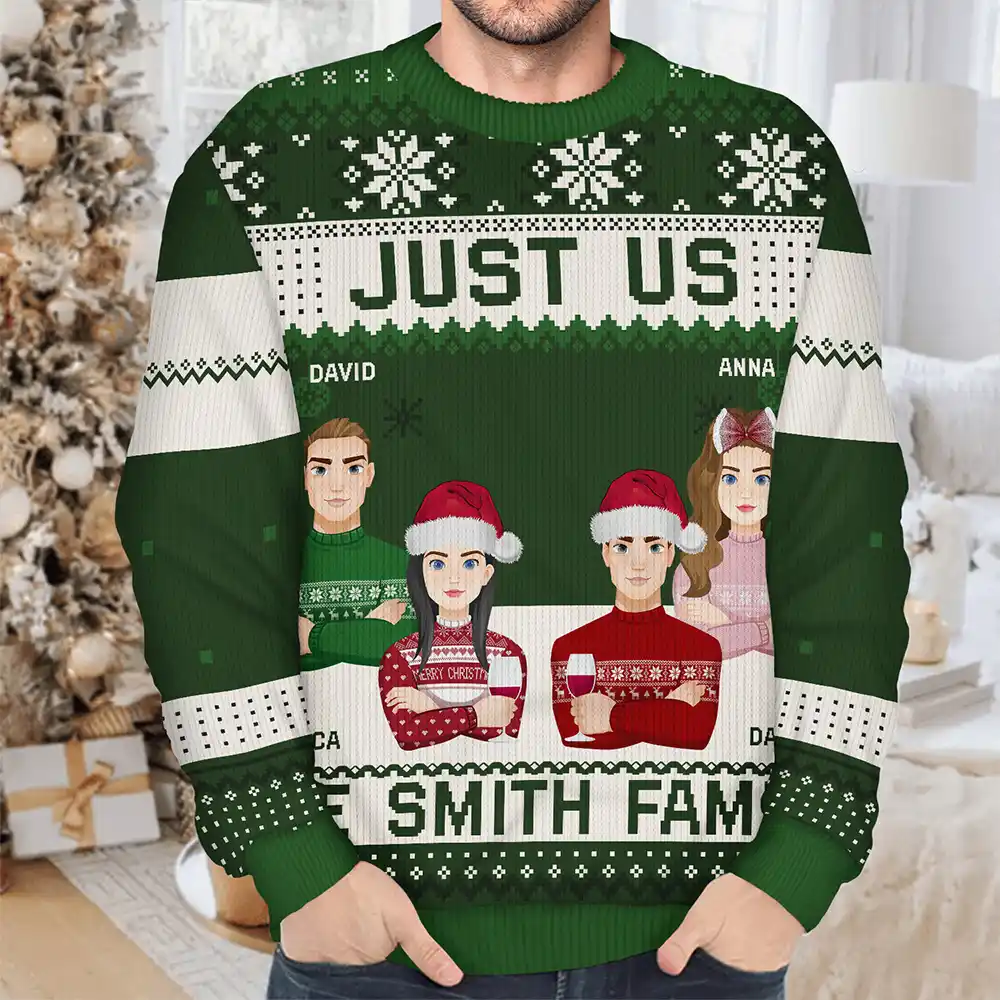 Just Us Family Flat Art - Personalized Unisex Ugly Sweater - Image 4