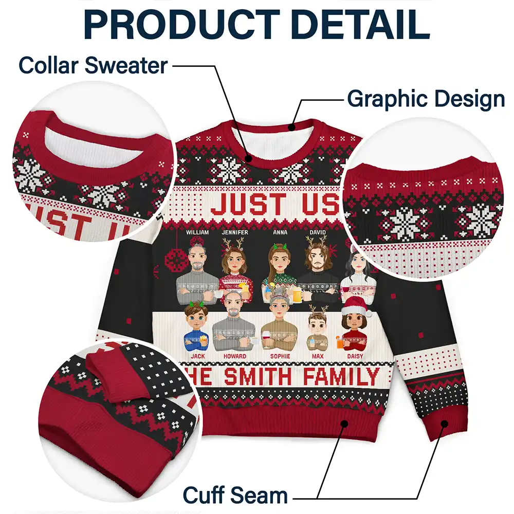 Just Us Family Flat Art - Personalized Unisex Ugly Sweater - Image 6