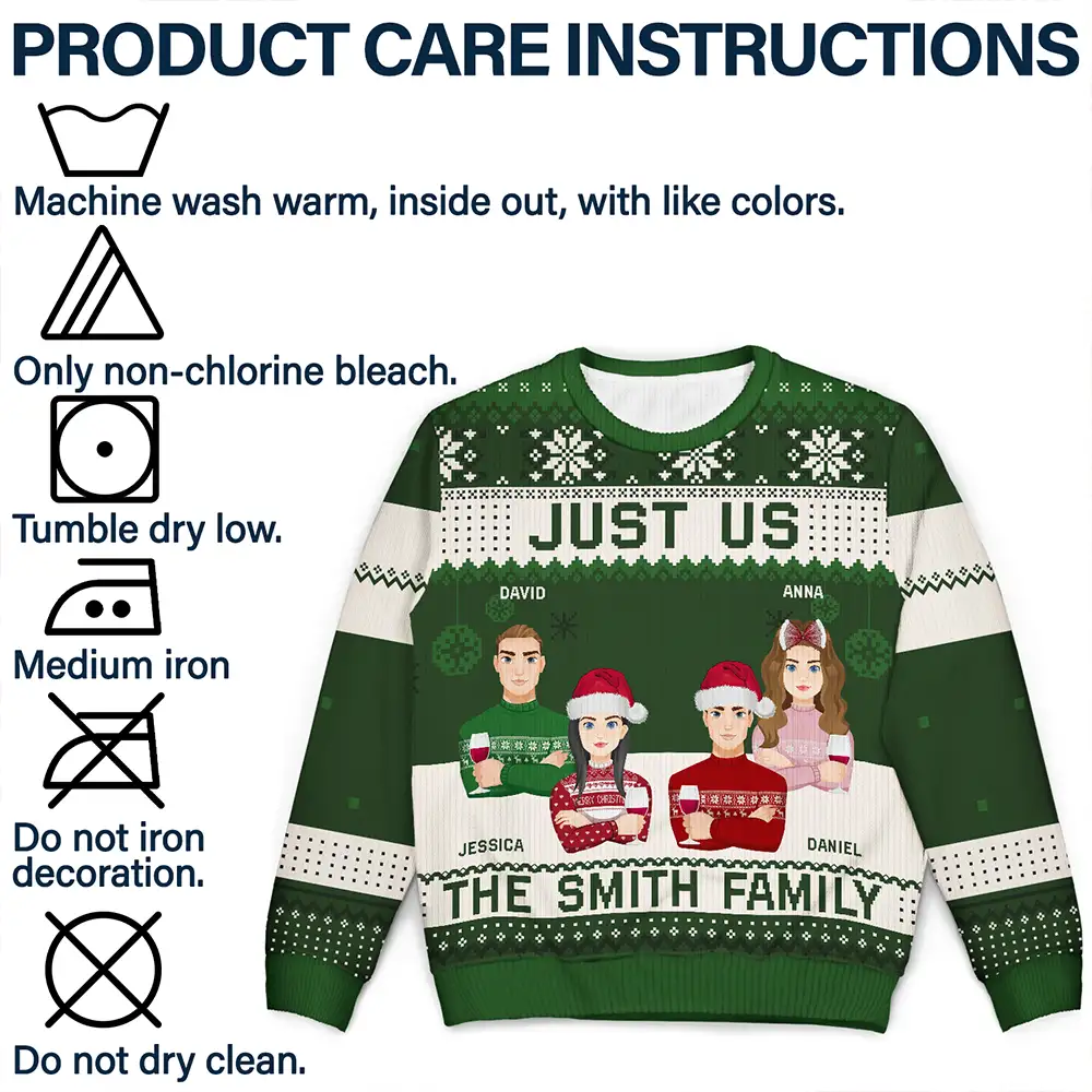 Just Us Family Flat Art - Personalized Unisex Ugly Sweater - Image 7