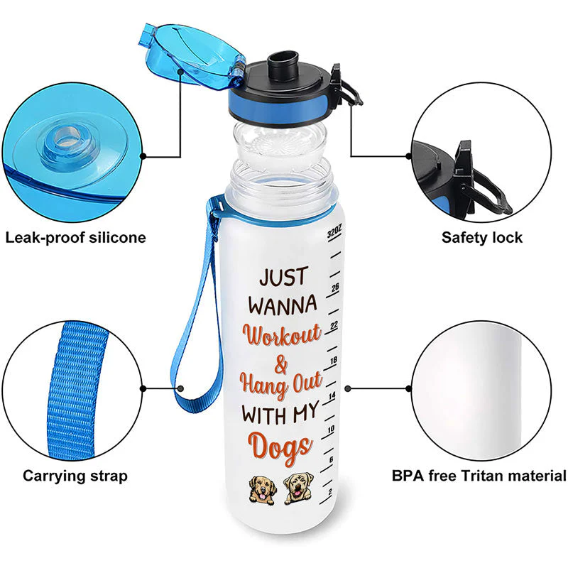 Just Wanna Workout & Hang Out With My Dogs - Gift For Gym & Dog Lover - Personalized Custom Water Tracker Bottle - Image 4