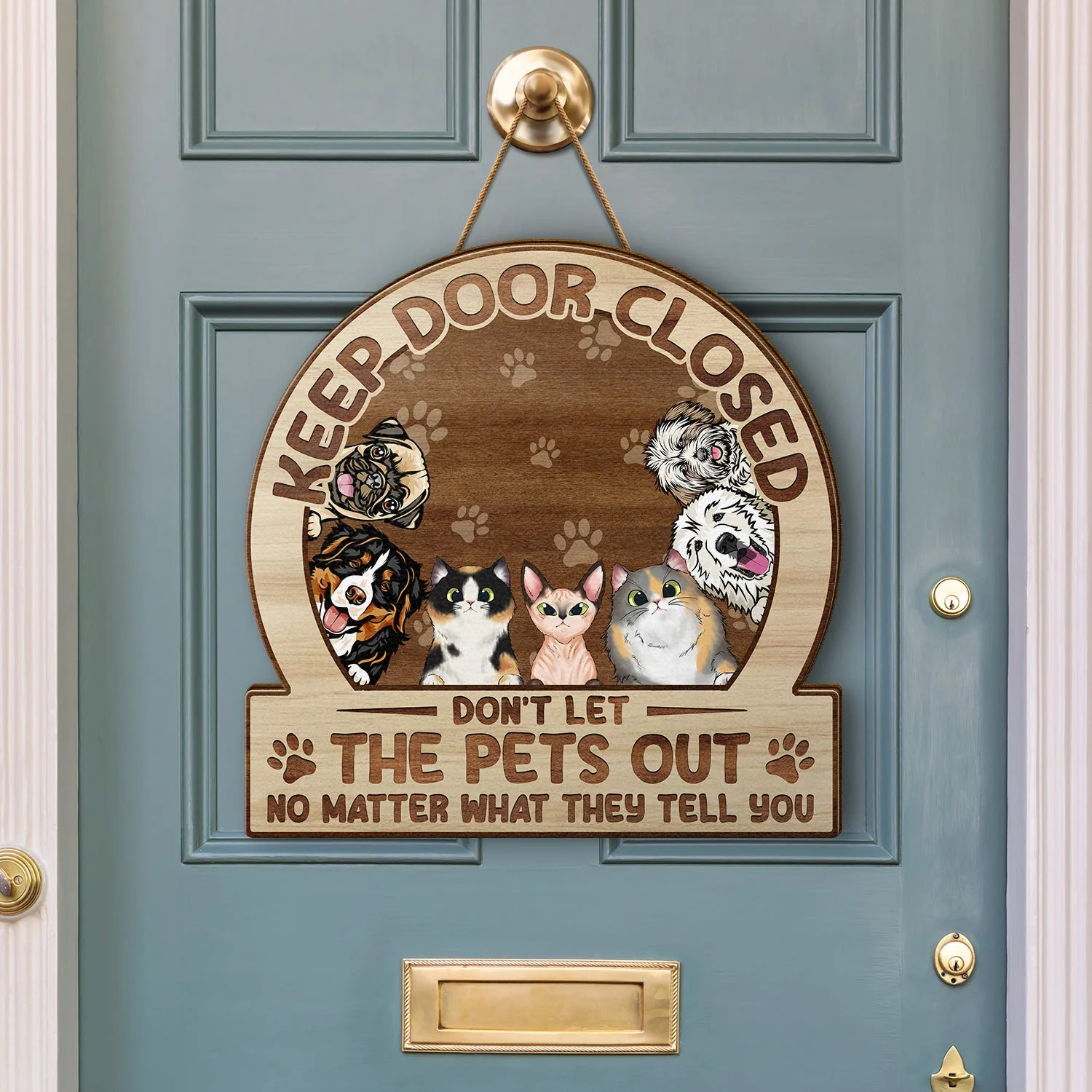 Keep Door Closed Don't Let The Dogs Out - Birthday, Housewarming Gift For Dog Lovers & Cat Lovers - Personalized Custom Shaped Wood Sign - Image 3