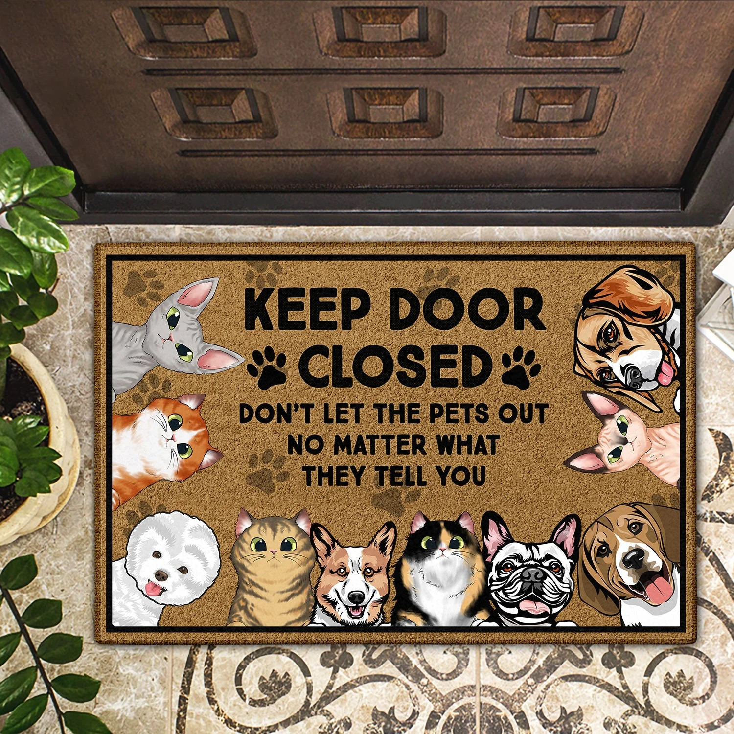 Keep Door Closed Don't Let The Dogs Out - Birthday, Housewarming Gift For Dog Lovers & Cat Lovers - Personalized Custom Doormat - Image 2