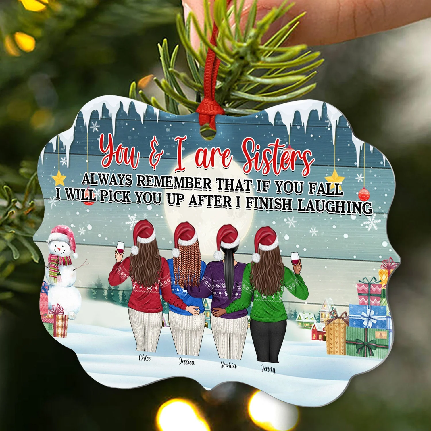 Keeping Each Other Sane - Sister Christmas Gift - Personalized Custom Aluminum Ornament - Image 2