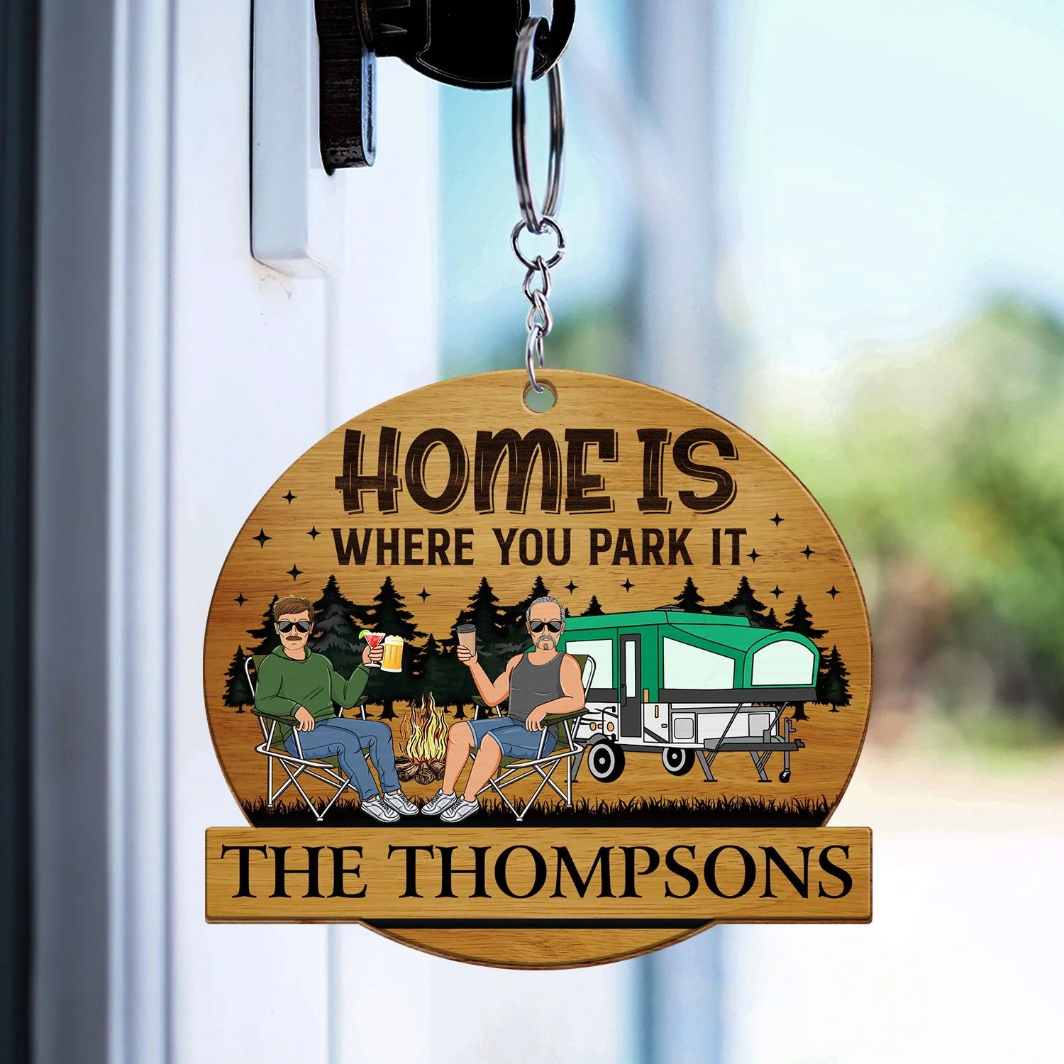 Keys To The Camper - Anniversary, Vacation, Funny Gift For Camping Lovers, Couples - Personalized Wooden Keychain - Image 3