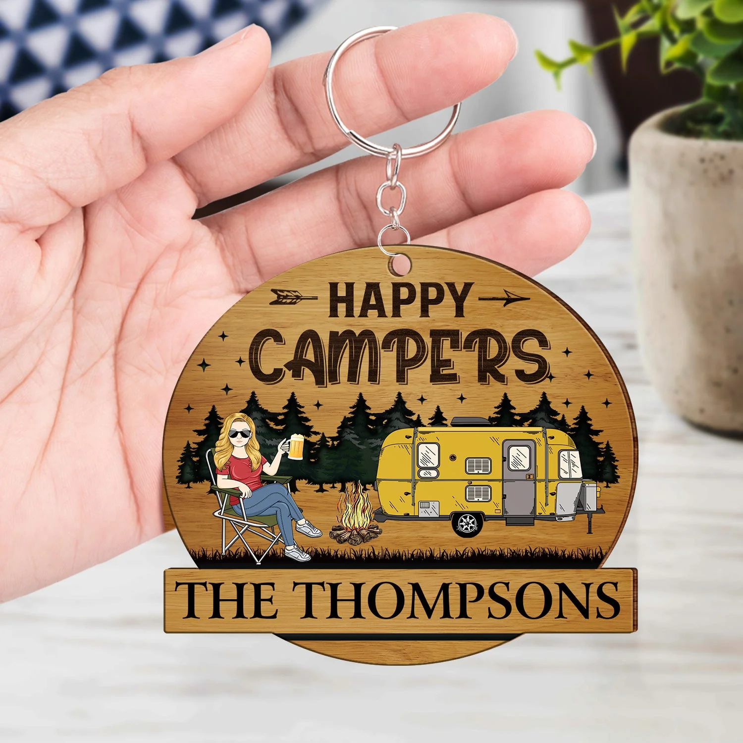 Keys To The Camper - Anniversary, Vacation, Funny Gift For Camping Lovers, Couples - Personalized Wooden Keychain - Image 4