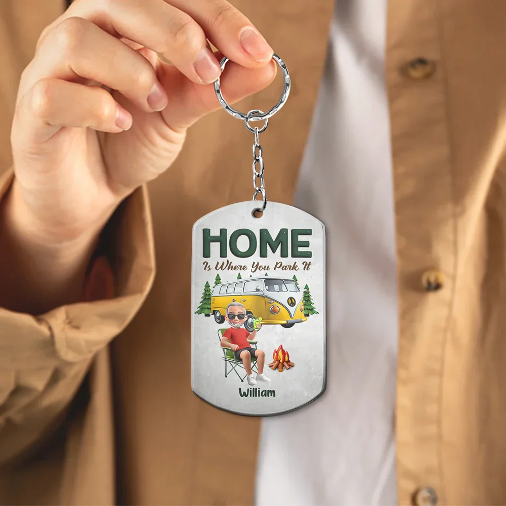 Keys To The Camper Camping Cartoon Couple - Personalized Aluminum Keychain - Image 4