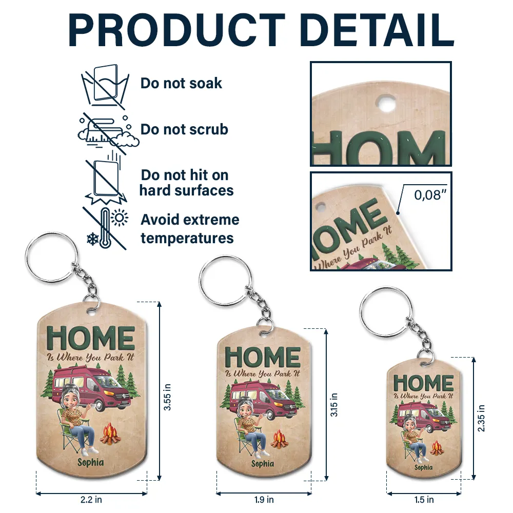 Keys To The Camper Camping Cartoon Couple - Personalized Aluminum Keychain - Image 5