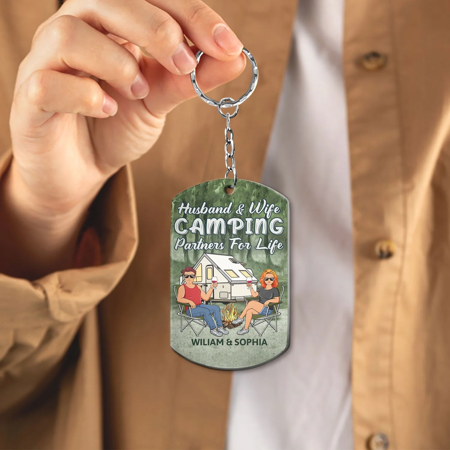 Keys To The Camper Family - Anniversary, Loving Gifts For Couples, Husband, Wife, Camping Lovers - Personalized Aluminum Keychain - Image 4
