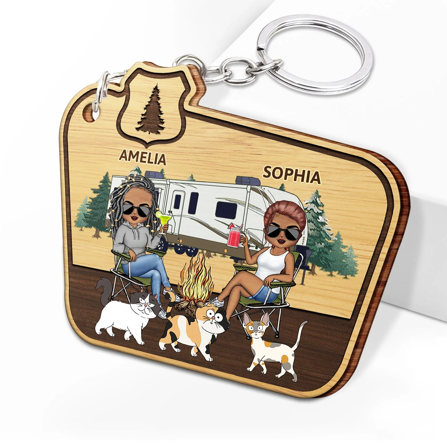 Keys To The Camper - Gift For Camping Lovers, Dog Lovers, Cat Lovers, Couples - Personalized Wooden Keychain - Image 2