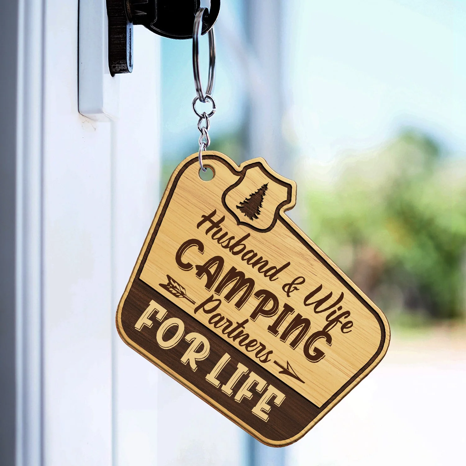 Keys To The Camper - Gift For Camping Lovers, Dog Lovers, Cat Lovers, Couples - Personalized Wooden Keychain - Image 3