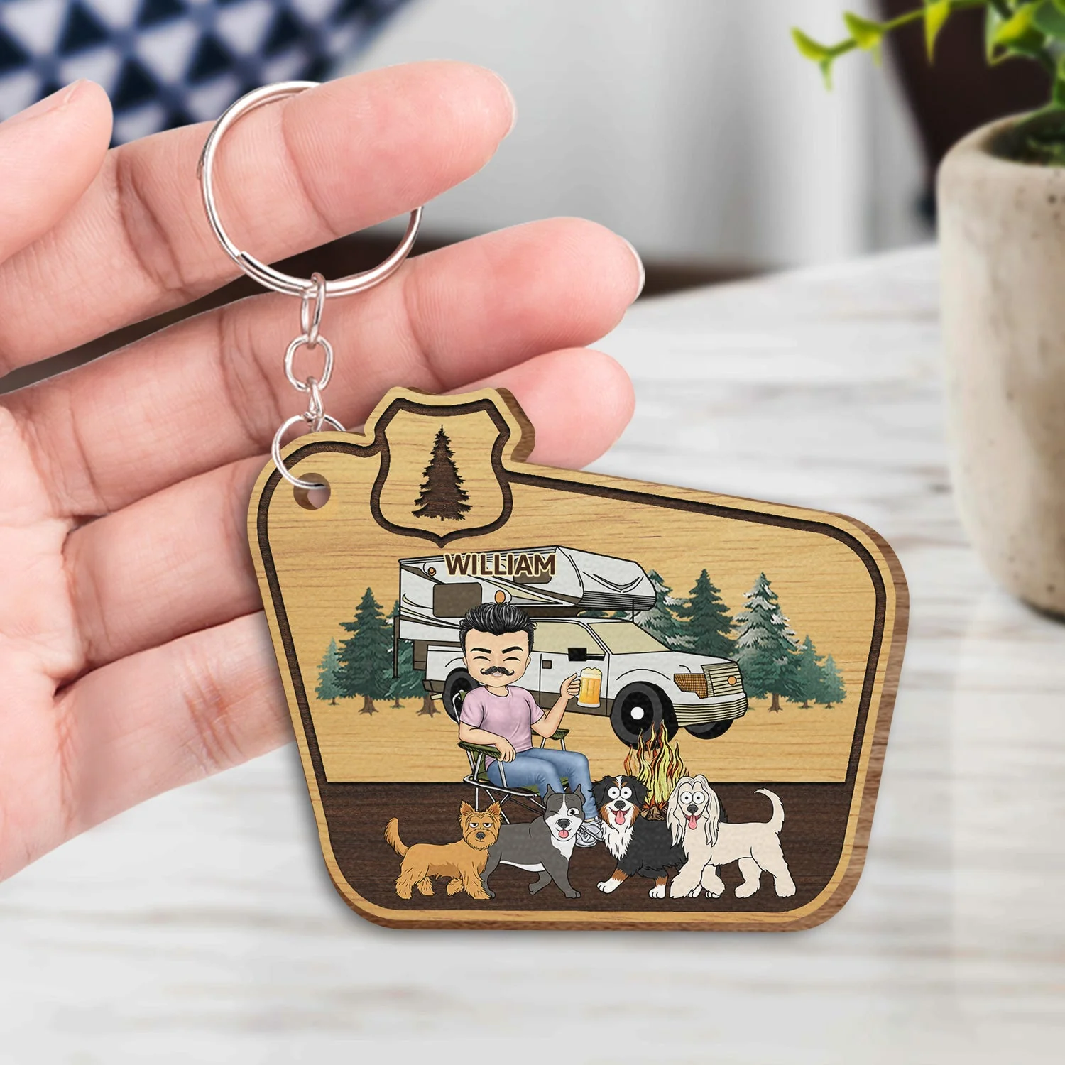 Keys To The Camper - Gift For Camping Lovers, Dog Lovers, Cat Lovers, Couples - Personalized Wooden Keychain - Image 4
