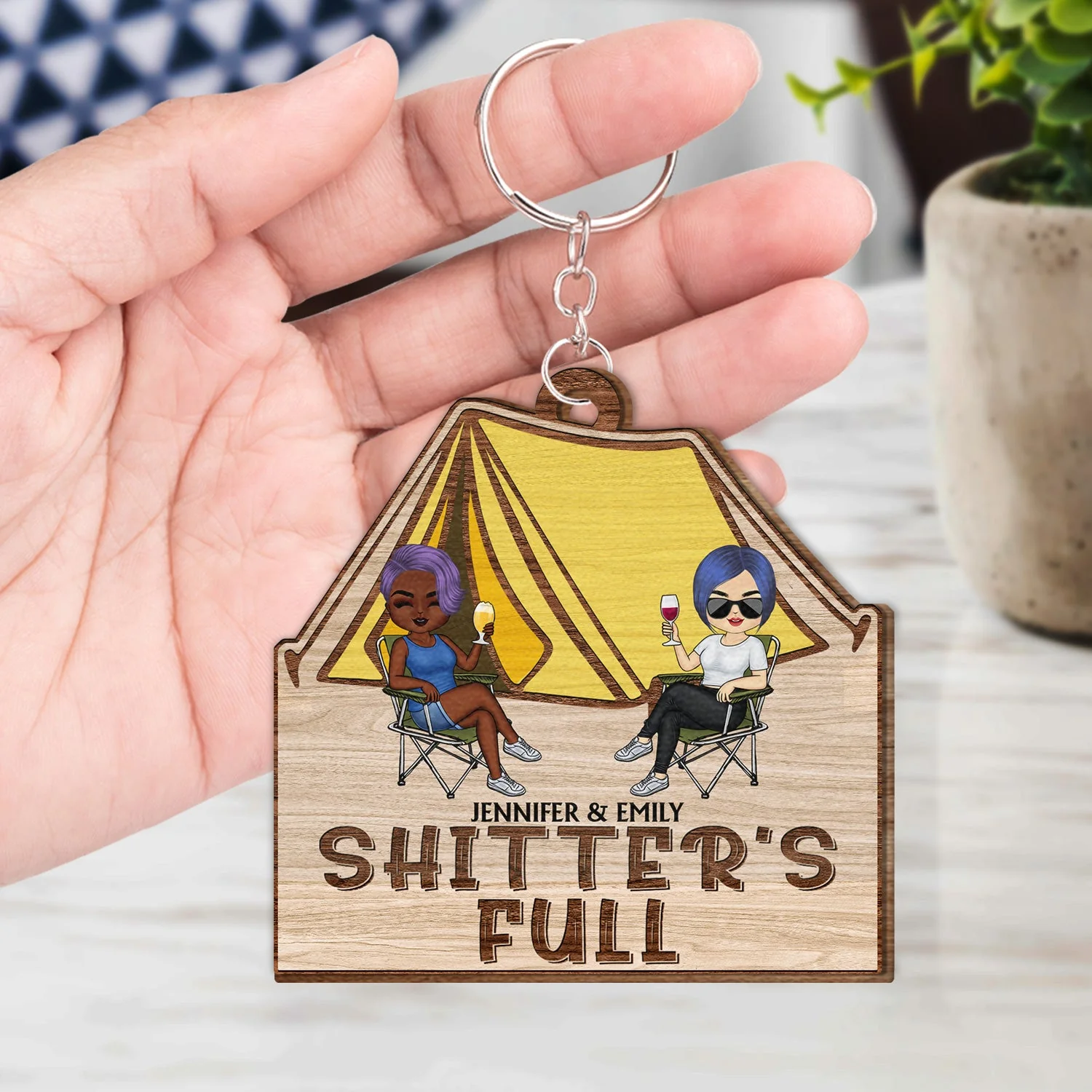 Keys To The Camper Vintage RV - Funny, Loving Gifts For Couples, Camping Lovers - Personalized Wooden Keychain - Image 4