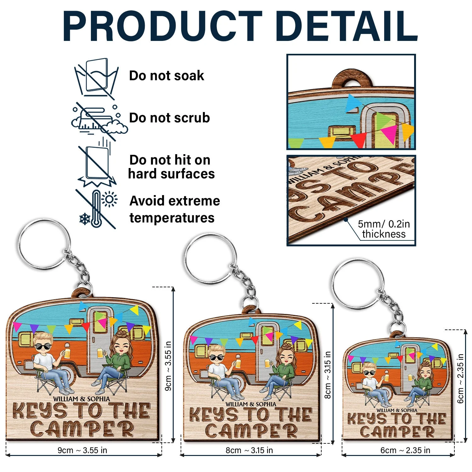 Keys To The Camper Vintage RV - Funny, Loving Gifts For Couples, Camping Lovers - Personalized Wooden Keychain - Image 5