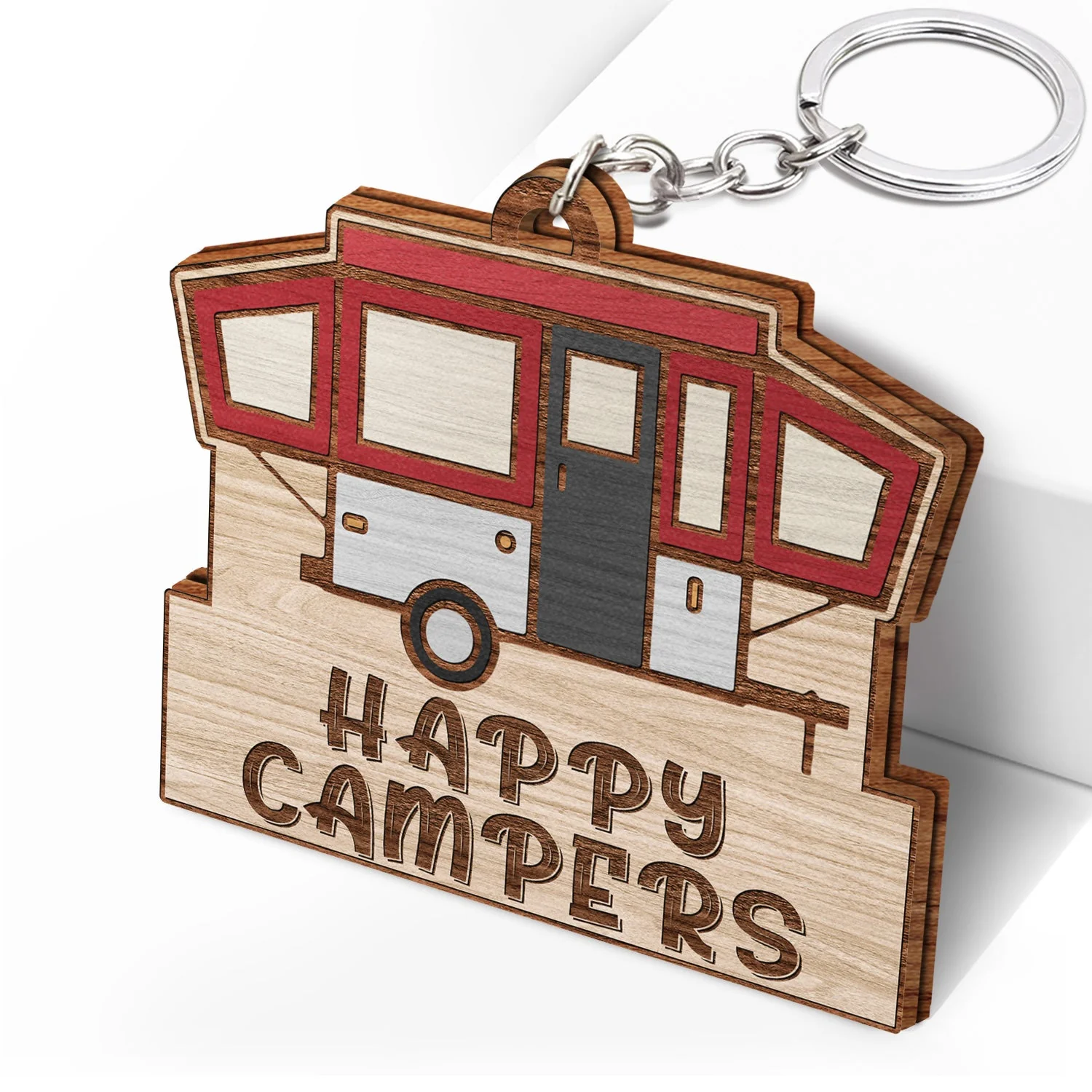 Keys To The Camper Vintage Trailer - Funny, Loving Gifts For Couples, Husband, Wife, Camping Lovers - Personalized Wooden Keychain - Image 2