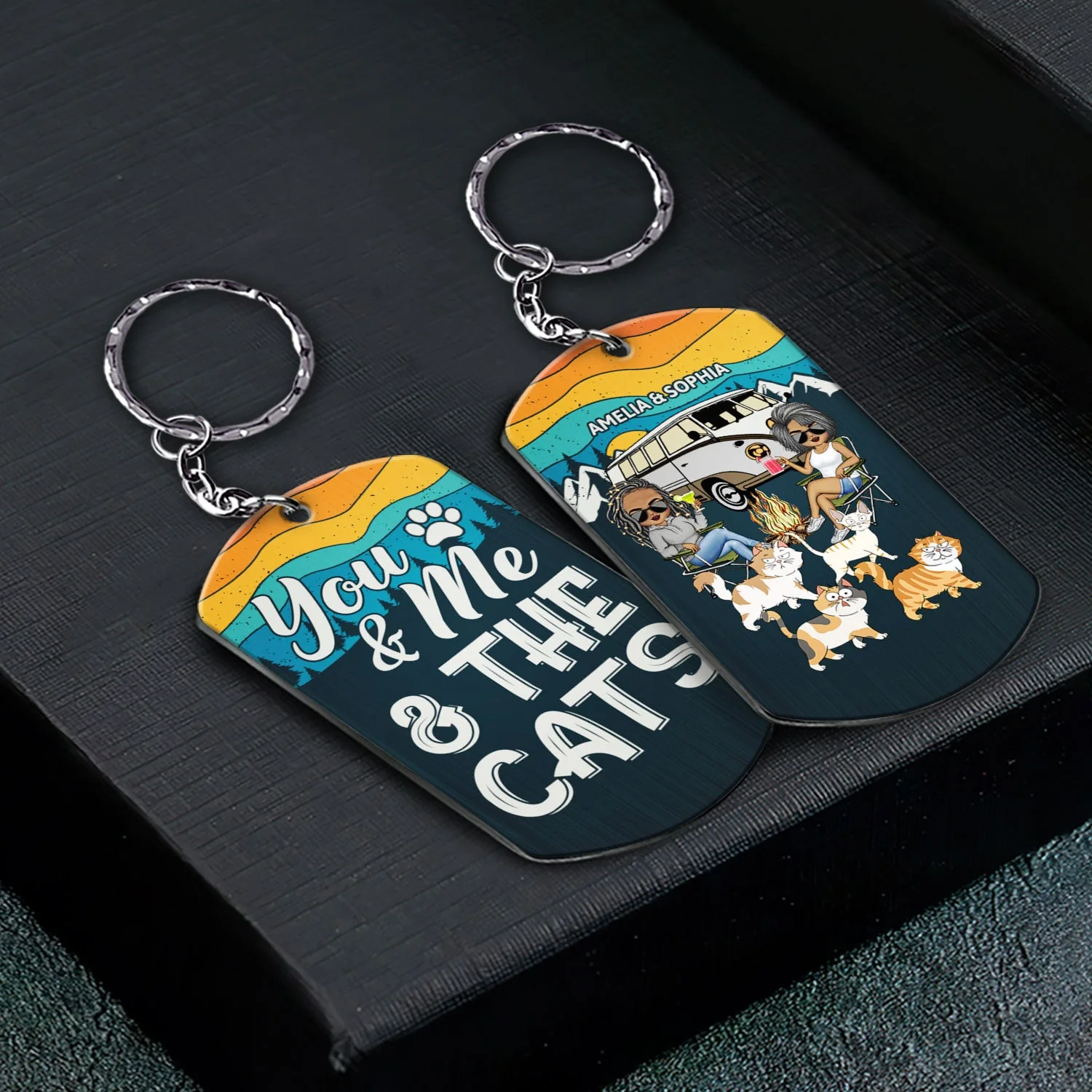 Keys To The Camper Walking Dog Cat - Anniversary, Loving Gifts For Couples, Camping Lovers - Personalized Aluminum Keychain - Image 2