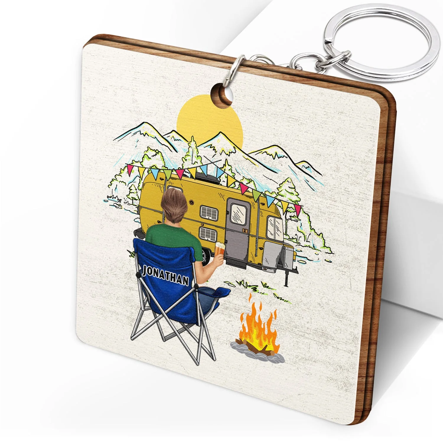 Keys To The Campers - Gift For Couples - Personalized Wooden Keychain - Image 2