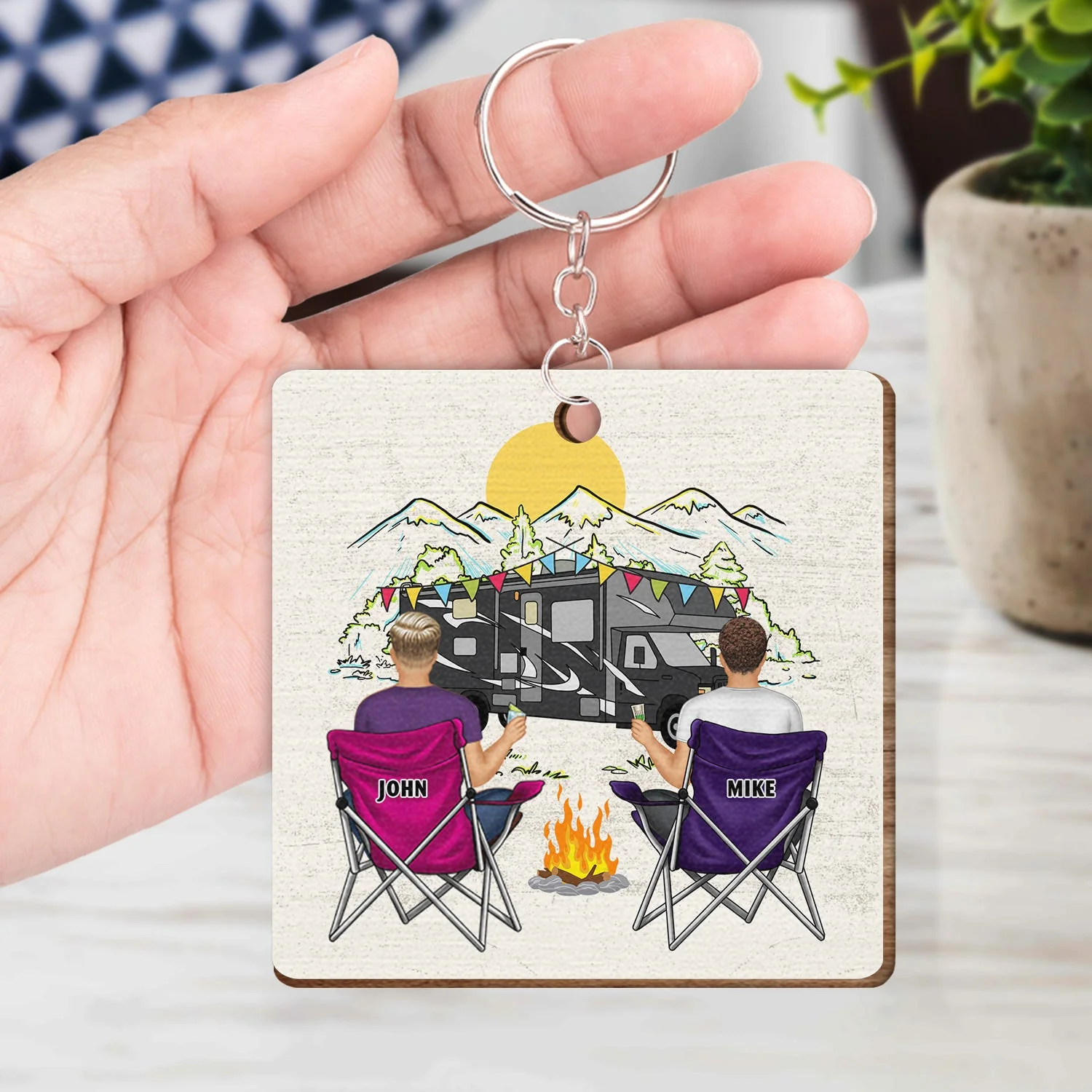 Keys To The Campers - Gift For Couples - Personalized Wooden Keychain - Image 4