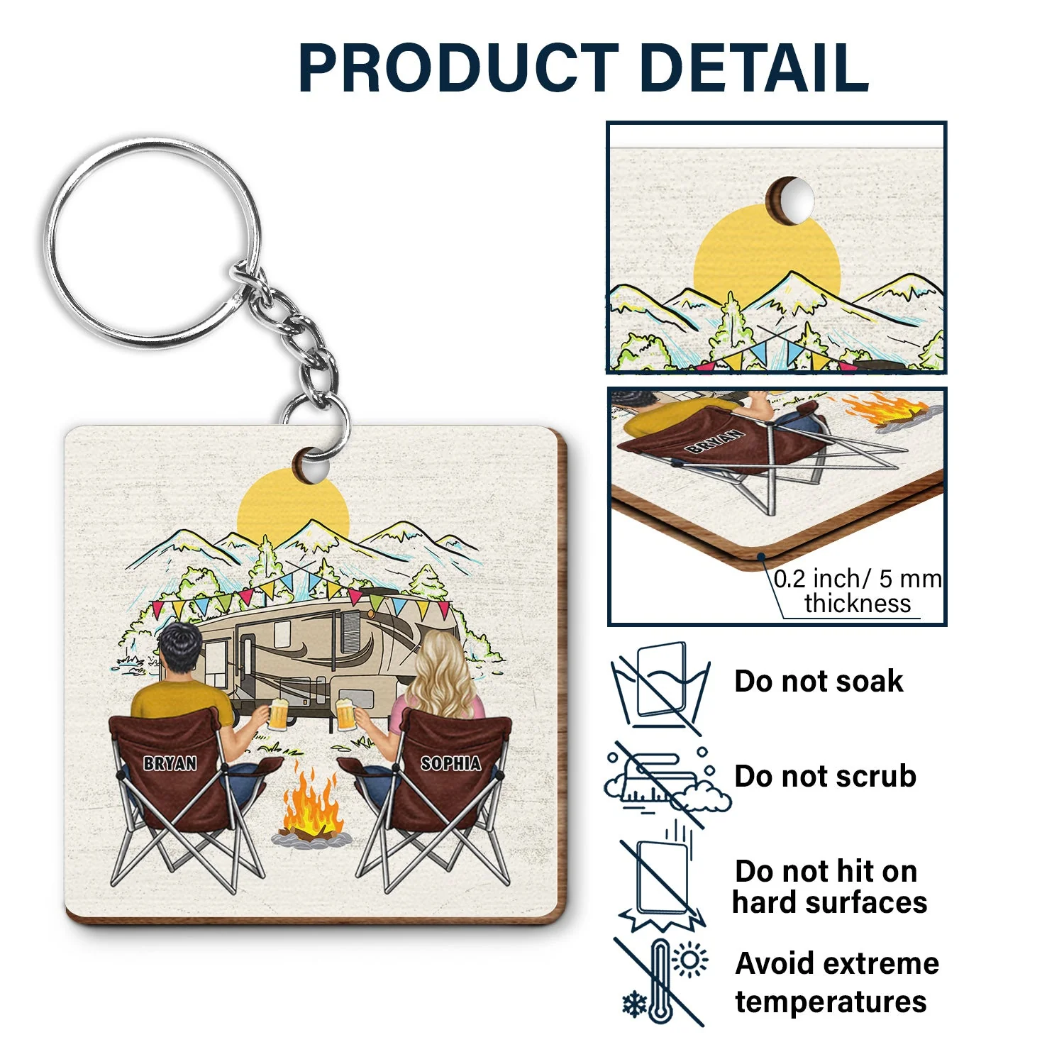 Keys To The Campers - Gift For Couples - Personalized Wooden Keychain - Image 5