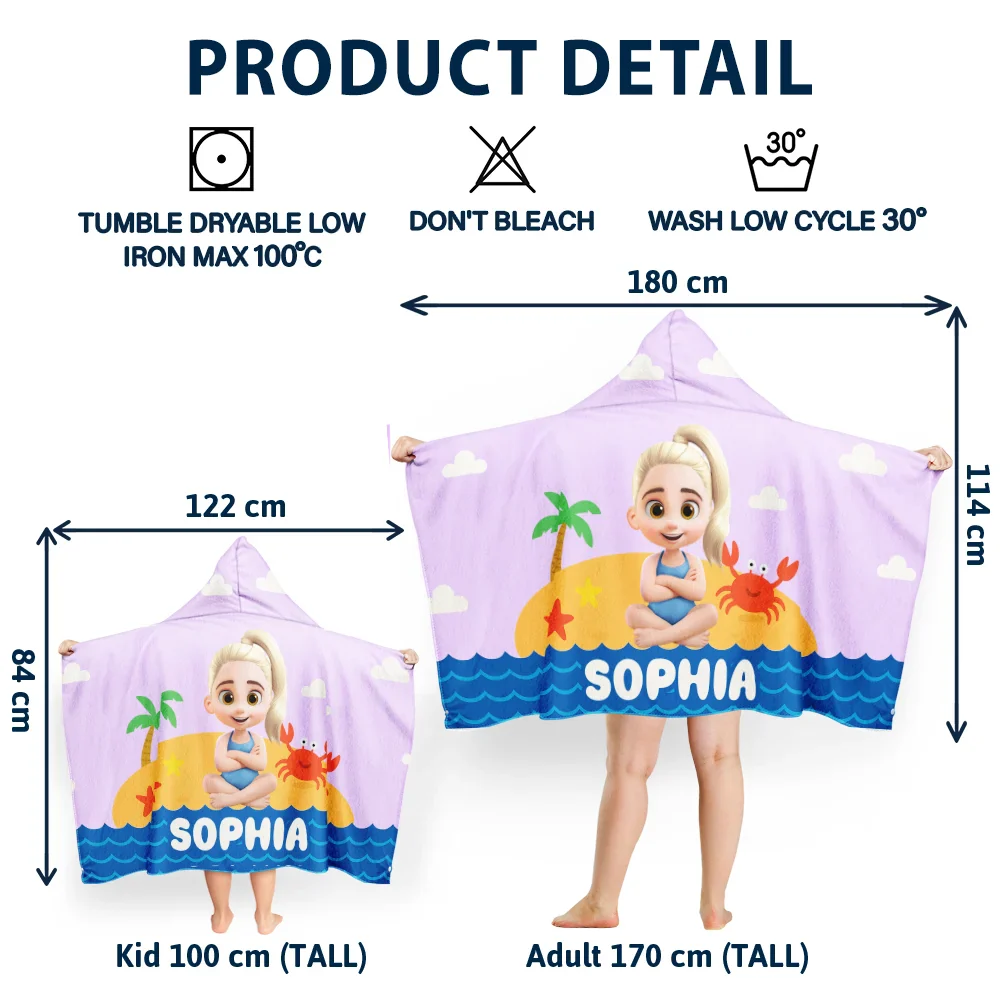 Kid Baby Sitting On The Beach - Personalized Hooded Beach Towel - Image 5