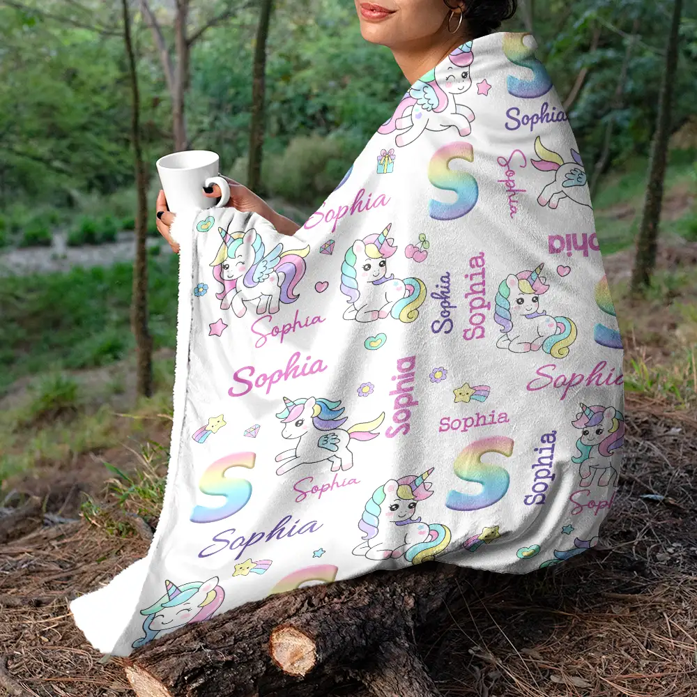 Kid Boy Kid Girl Cute Monogram - Personalized Fleece Blanket, Sherpa Blanket - Image 5