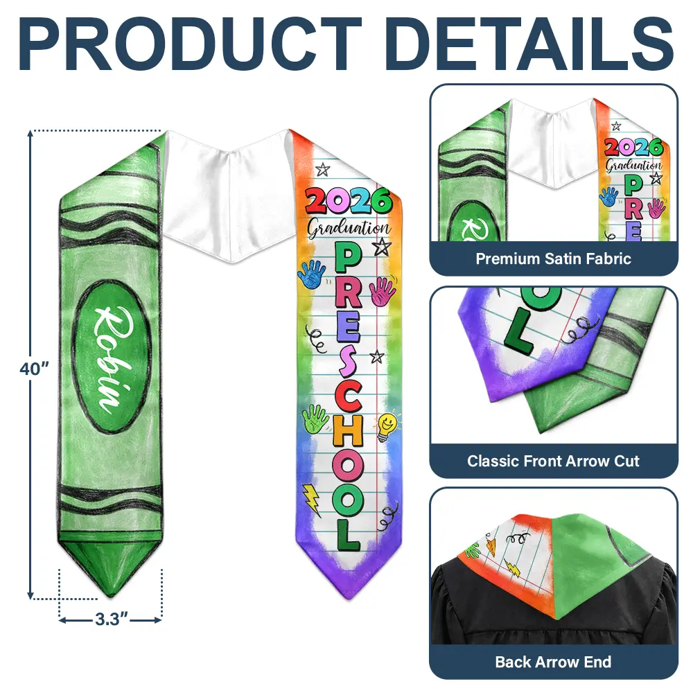 Kid Crayon Graduation - Personalized Kid Graduation Stole - Image 5