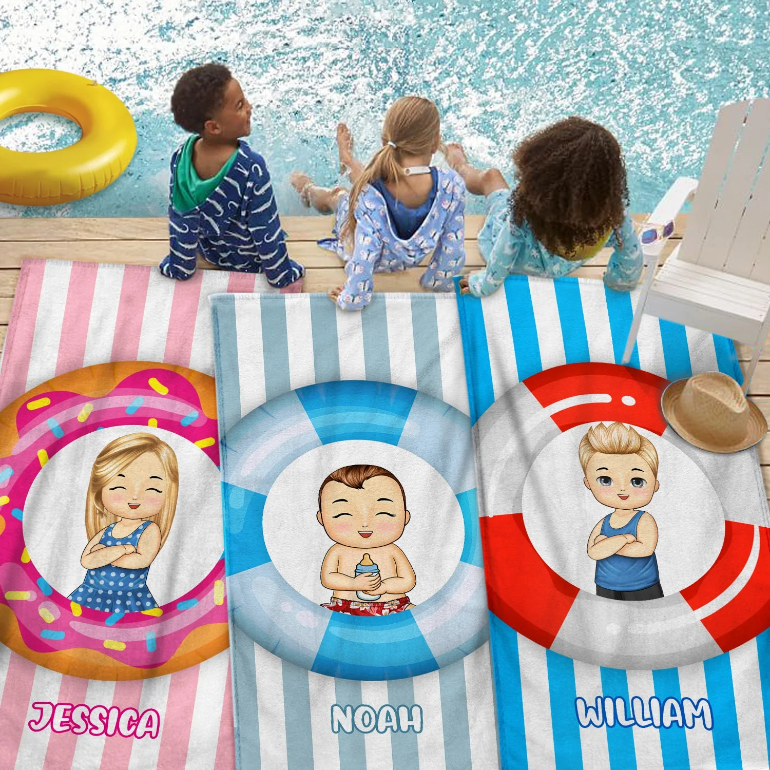 Kid Float Pool Party - Pool, Swimming, Summer, Vacation, Funny Gift For Kids - Personalized Beach Towel - Image 2