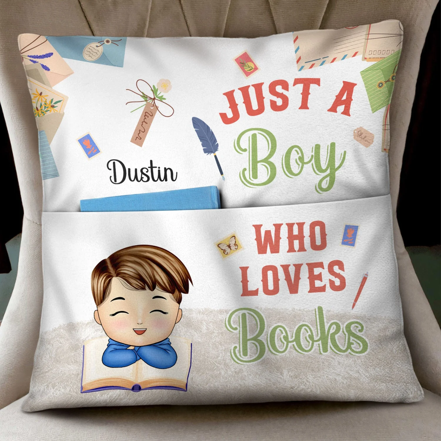 Kid Just A Girl Boy Who Loves Books - Gift For Book Lovers - Personalized Pocket Pillow - Image 3