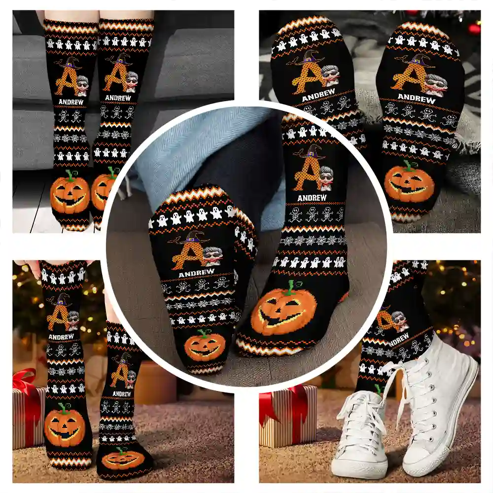 Kid Monogram Halloween - Personalized Socks - Image 4