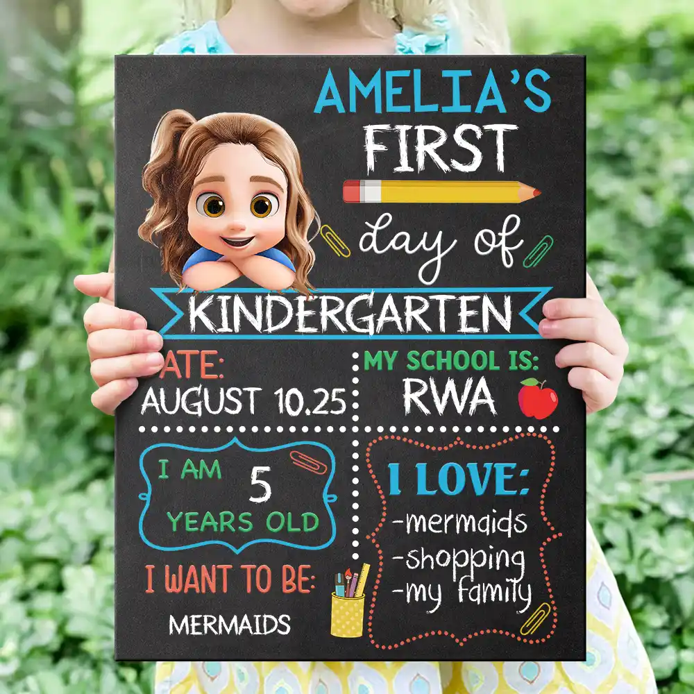 Kid Resting On Arms First Day Of School - Personalized School Sign - Image 2