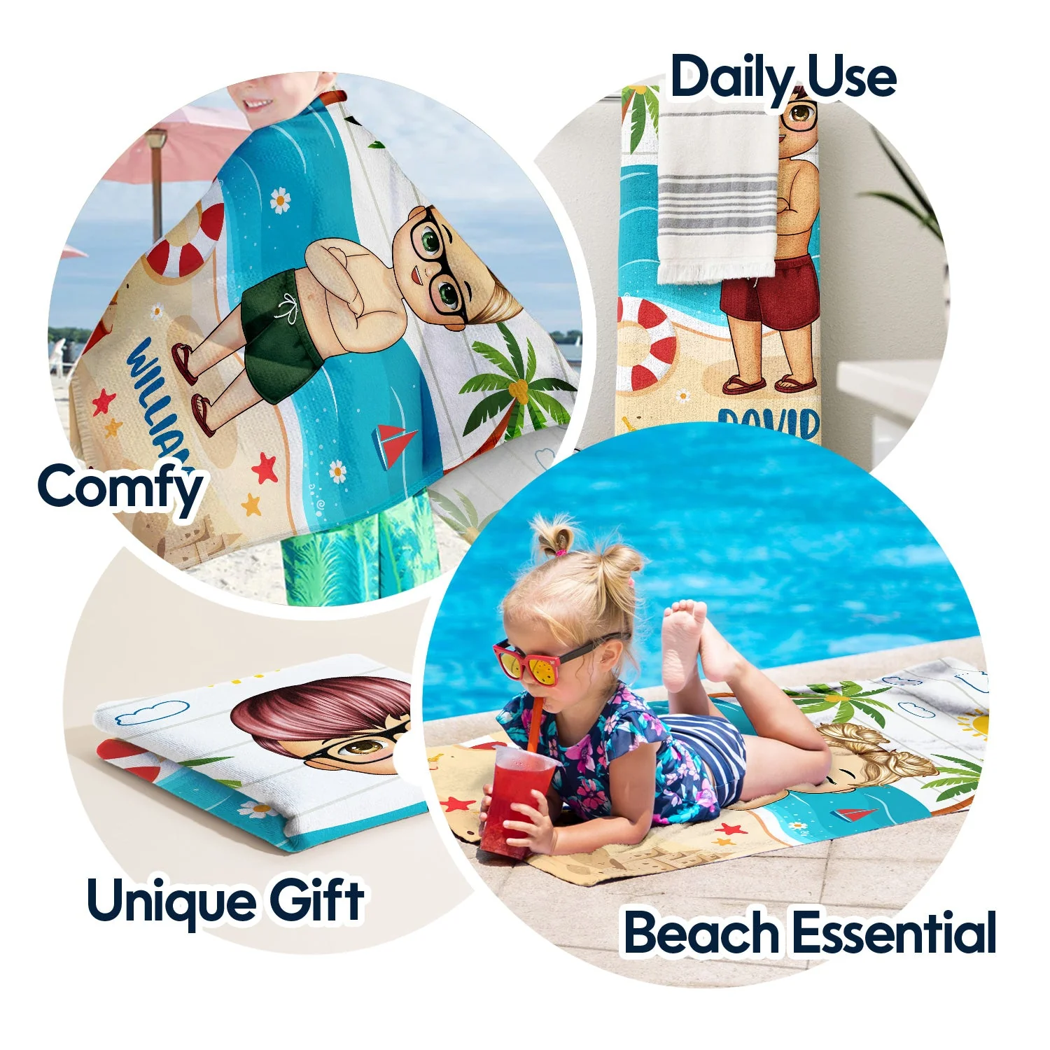 Kids Baby On The Beach - Gift For Children, Grandkids - Personalized Custom Beach Towel - Image 5