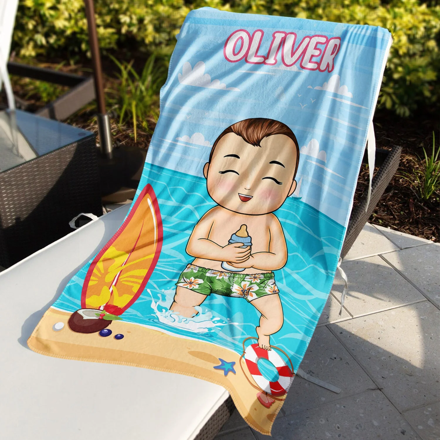 Kids On The Beach Sand Pool - Gift For Children, Grandkids - Personalized Custom Beach Towel - Image 3