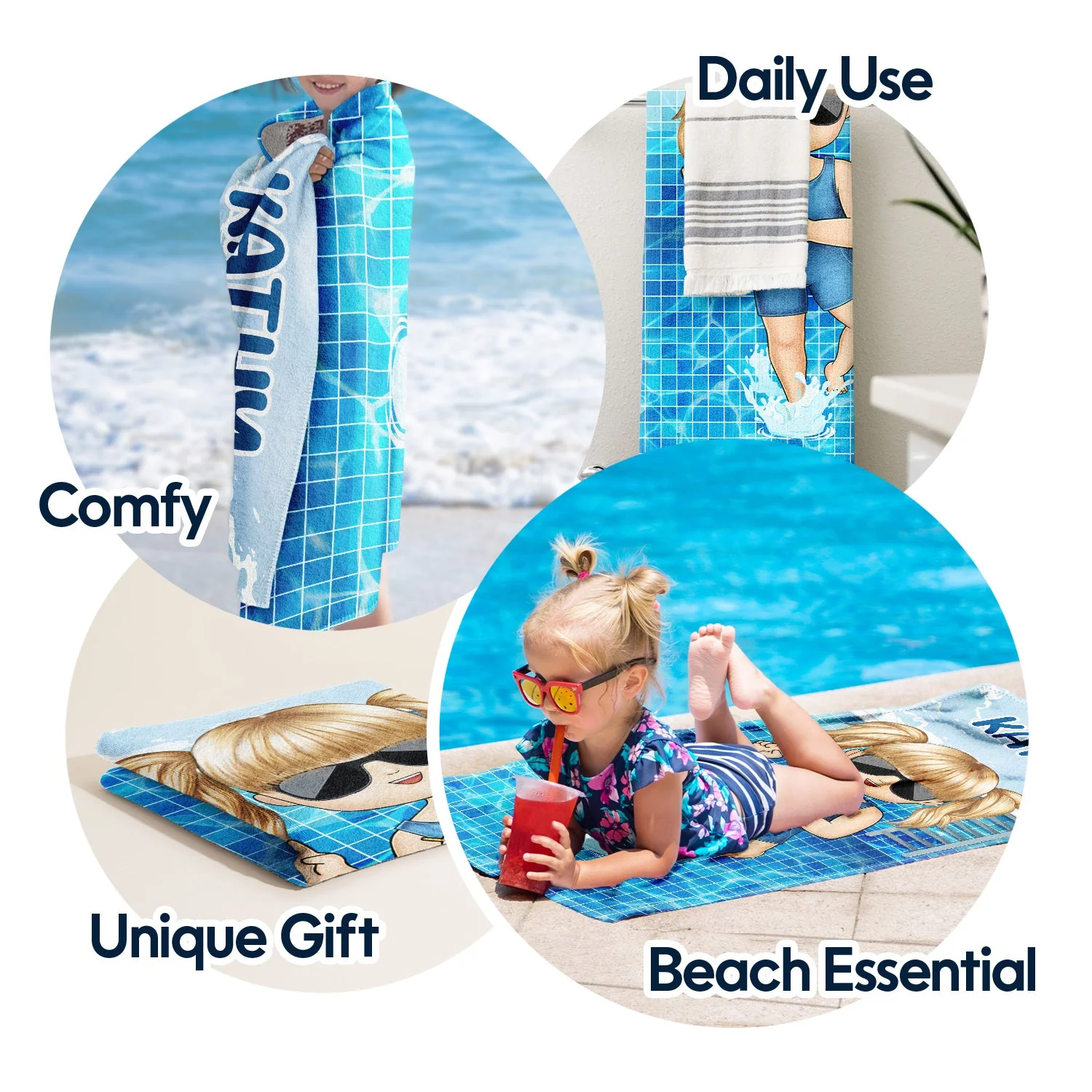 Kids On The Beach Sand Pool - Gift For Children, Grandkids - Personalized Custom Beach Towel - Image 5