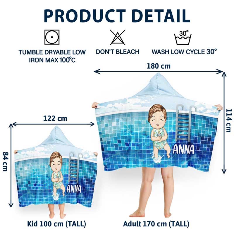 Kids On The Beach Sand Pool - Personalized Hooded Beach Towel - Image 5