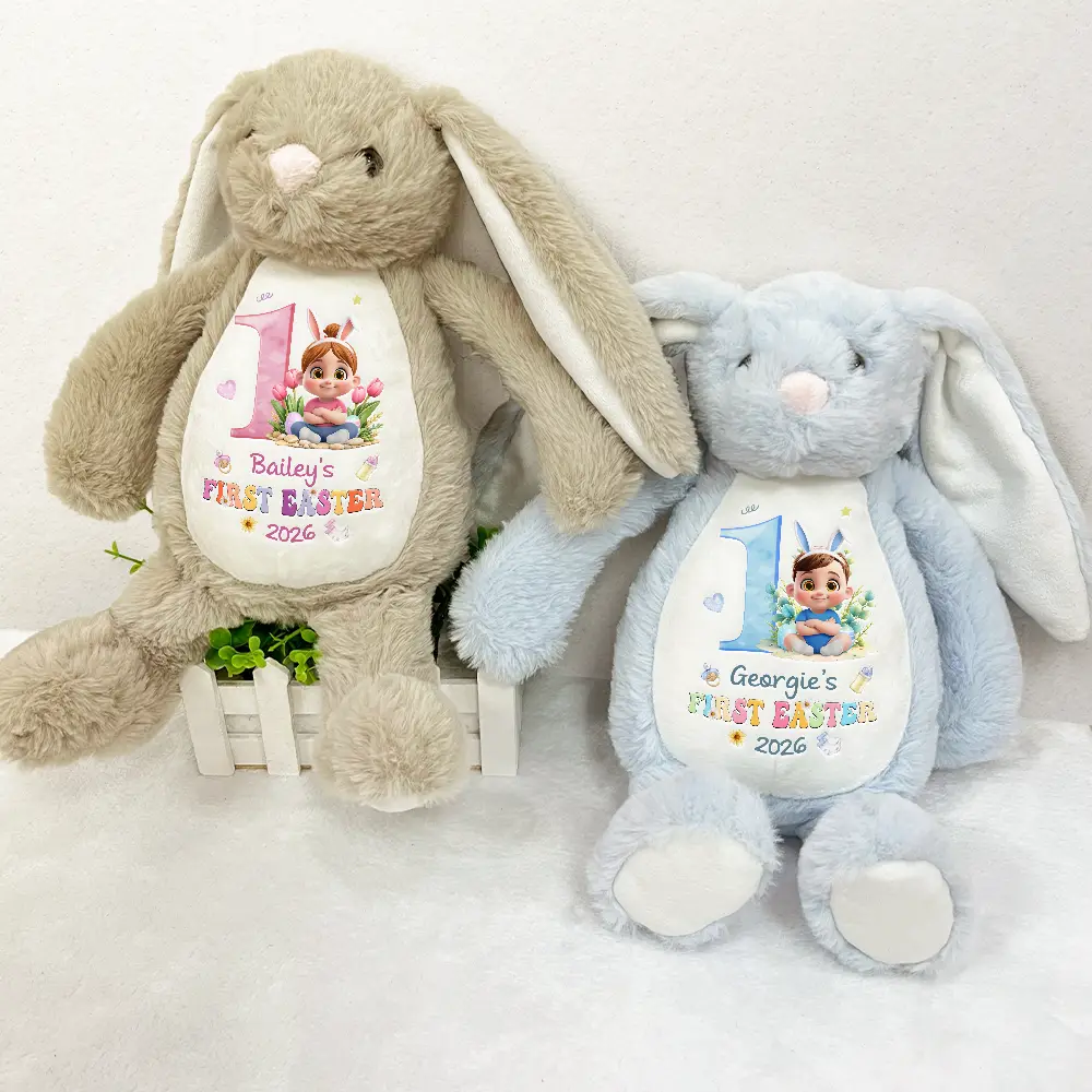 Kids Sitting First Easter - Personalized Soft Toy Bunny - Image 3