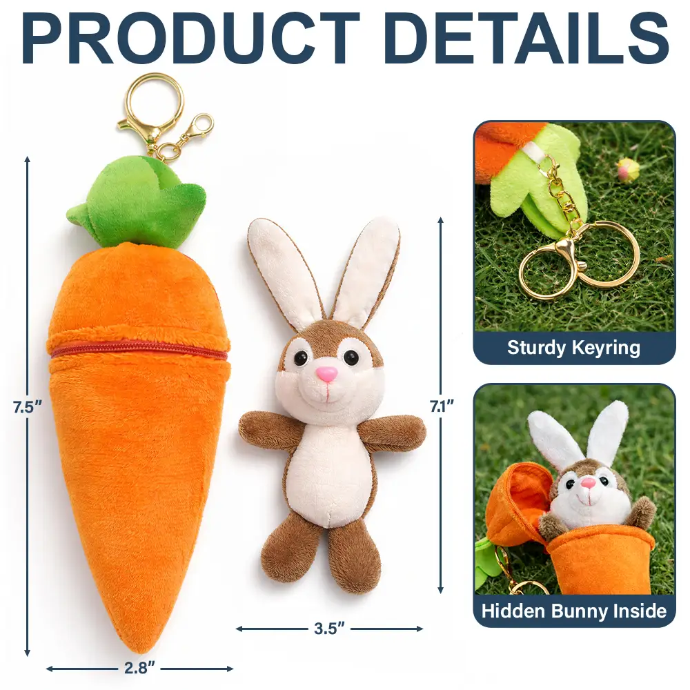 Kids Sitting With Easter Alphabet Letters - Personalized Plush Reversible Carrot Bunny Keychain - Image 5