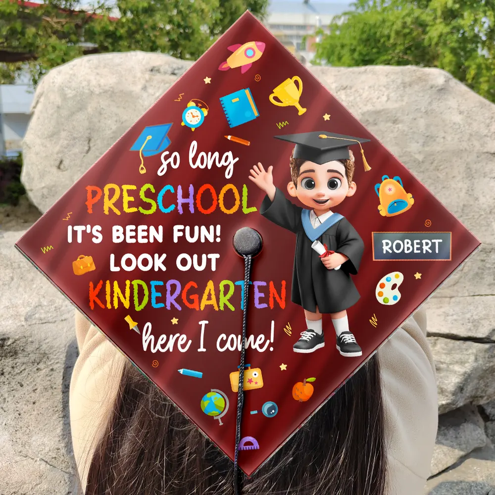 Kindergarten Here I Come - Personalized Graduation Cap Topper - Image 3