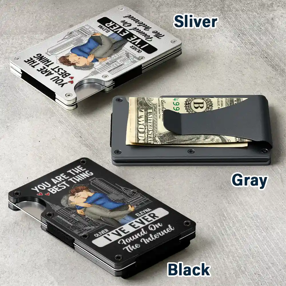 Kissing Couple Best Thing Found On The Internet - Personalized Card Wallet With Money Clip - Image 4