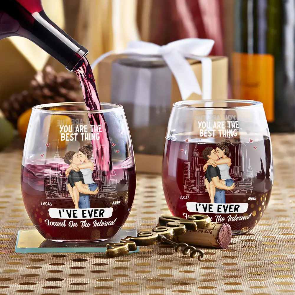 Kissing Couple Best Thing Found On The Internet - Personalized Stemless Wine Glass - Image 3