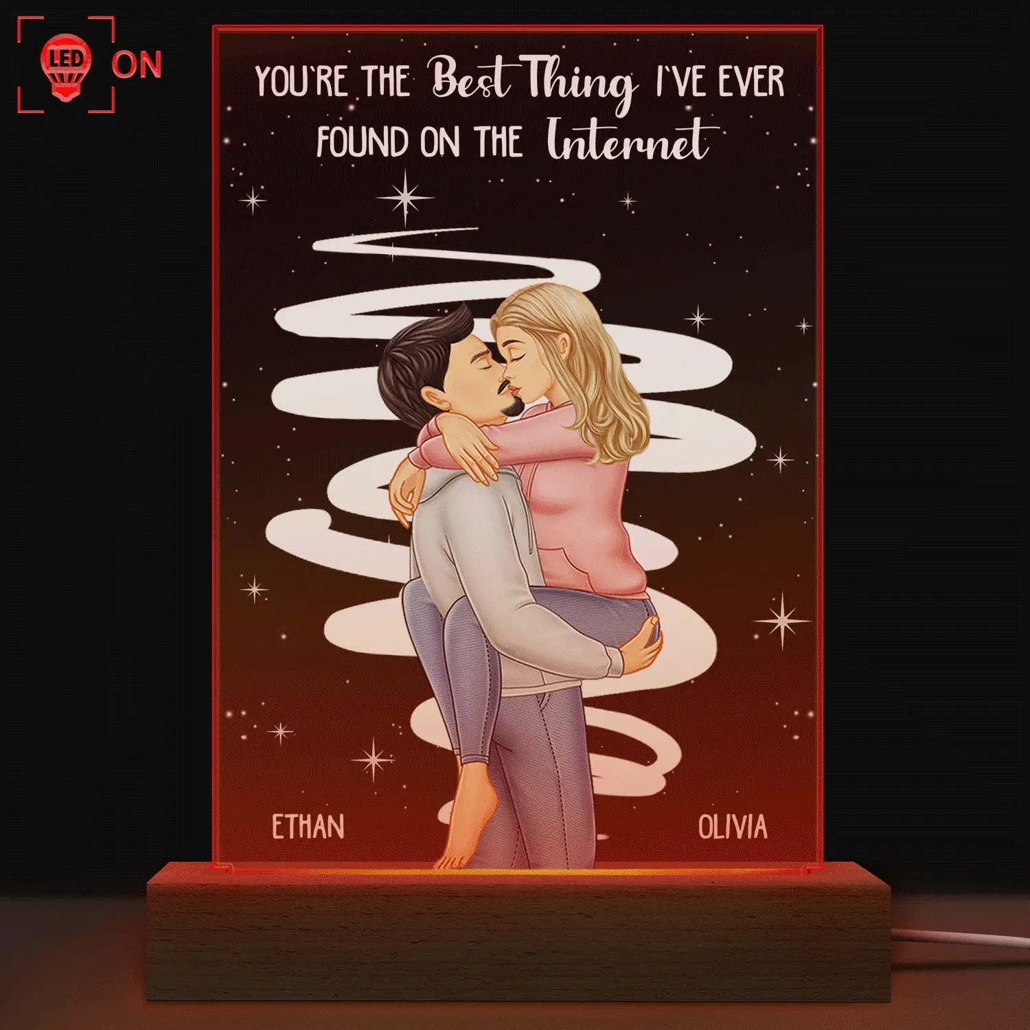 Kissing Couple Best Thing On The Internet - Gift For Couples - Personalized 3D Led Light Wooden Base - Image 2