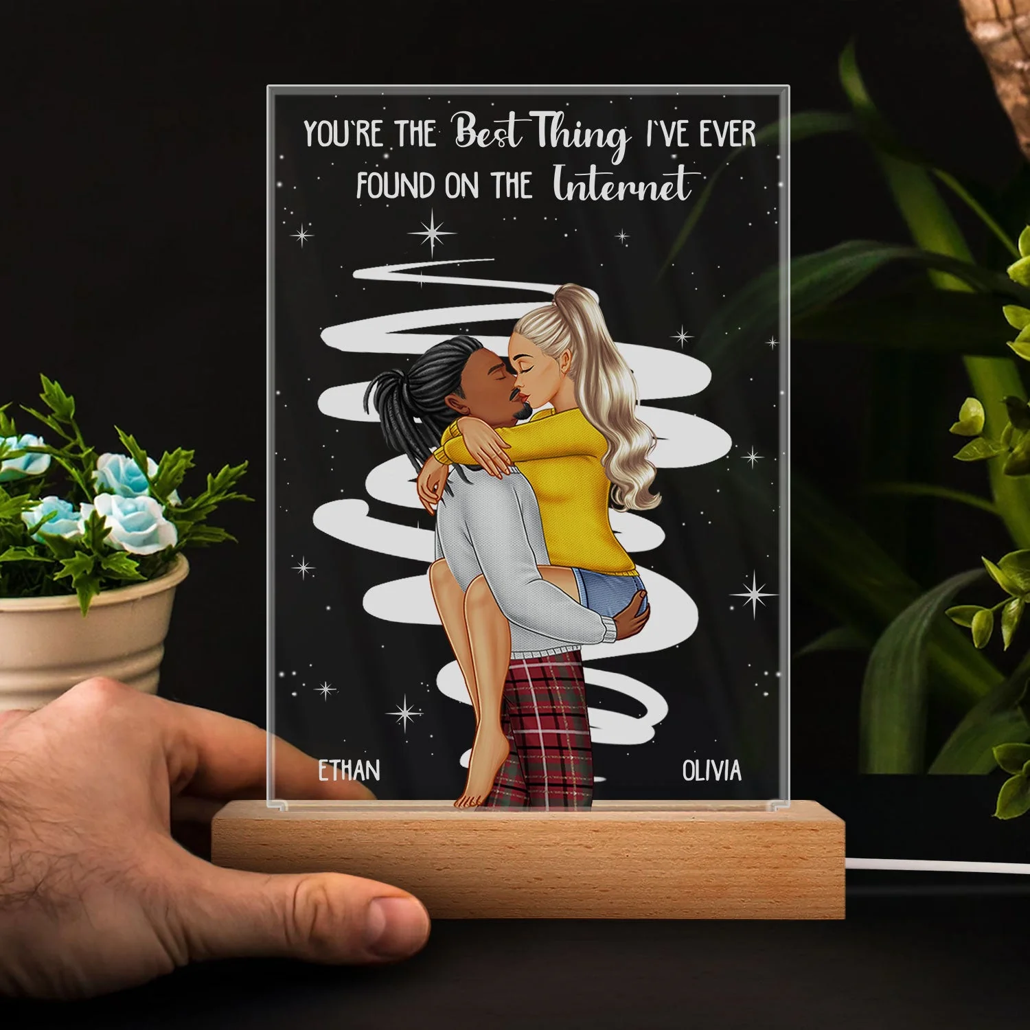 Kissing Couple Best Thing On The Internet - Gift For Couples - Personalized 3D Led Light Wooden Base - Image 4
