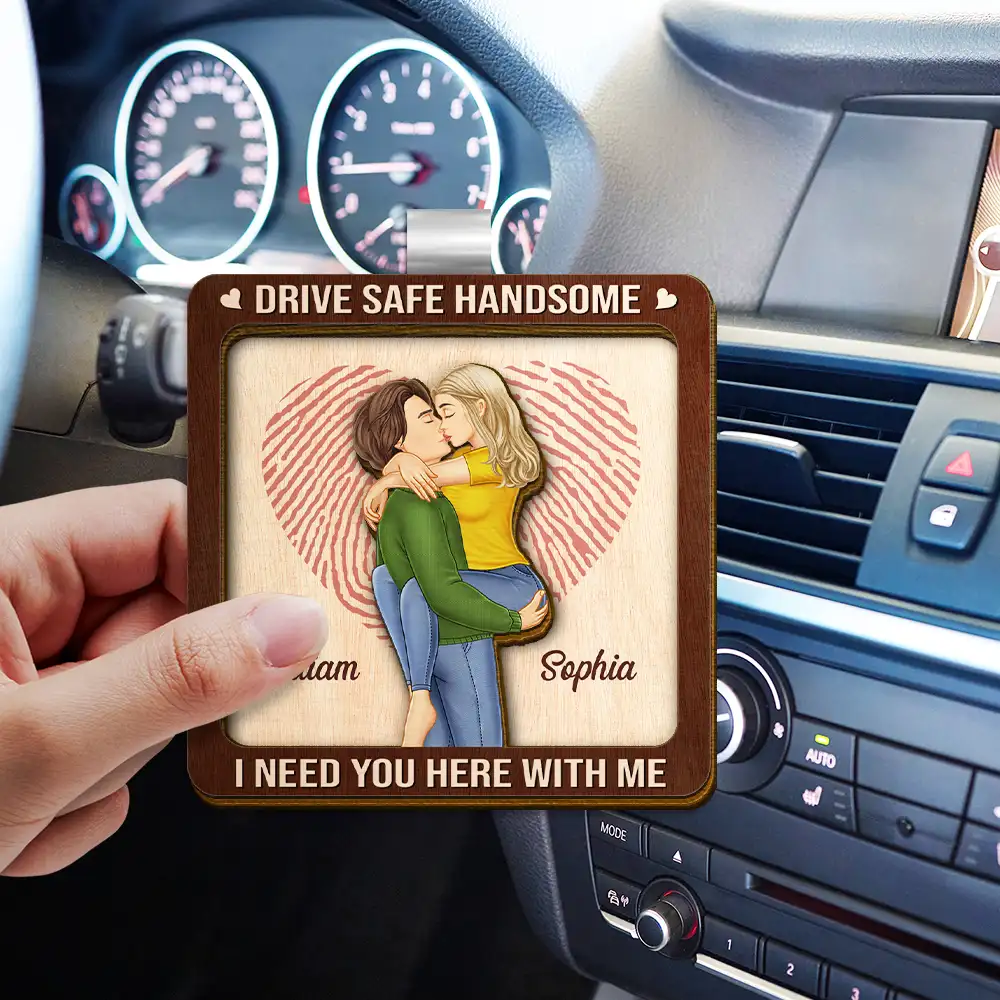 Kissing Couple Drive Safe I Need You Here With Me - Personalized Custom Shaped Car Visor Clip - Image 3