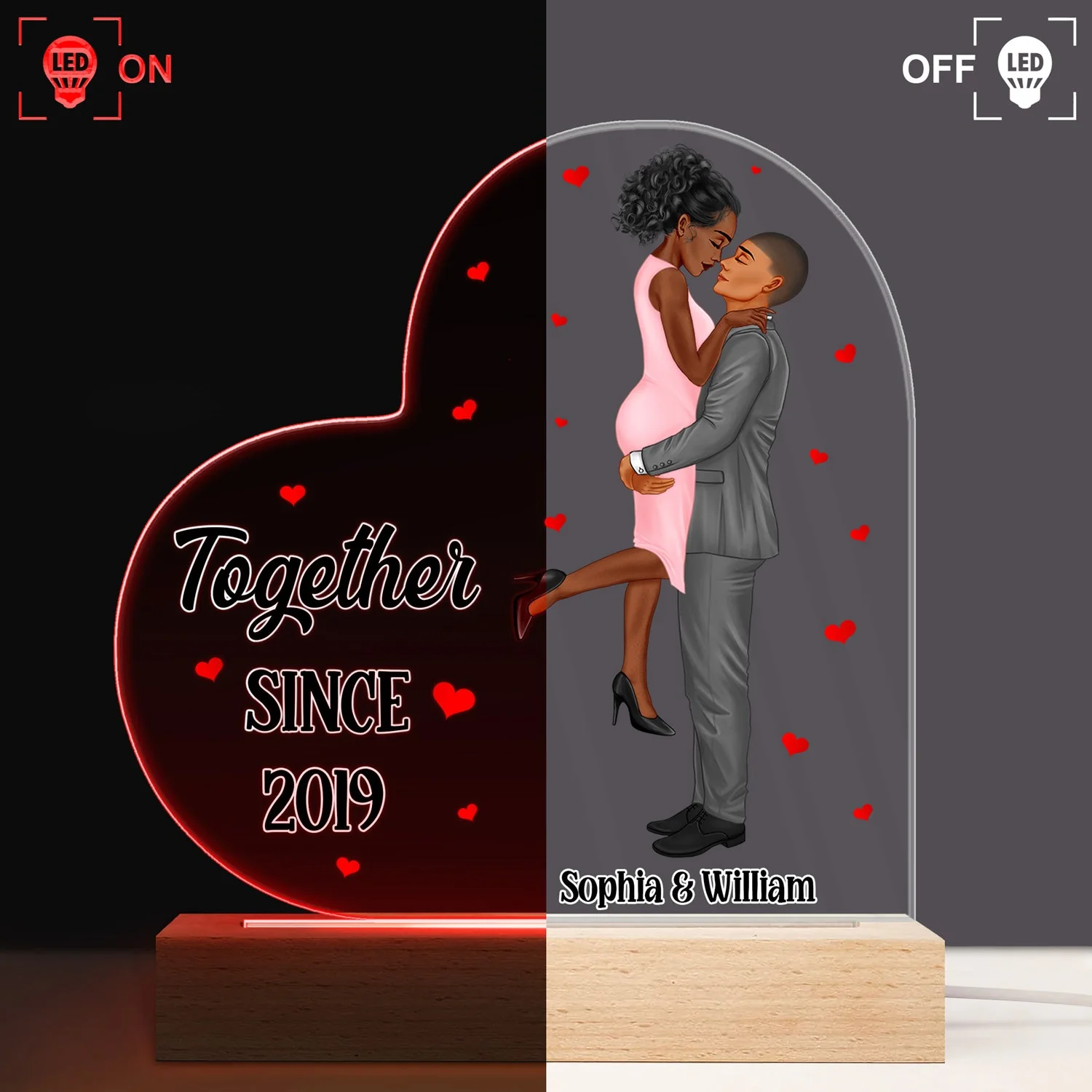 Kissing Couple I Love You - Anniversary, Birthday Gift For Spouse, Lover, Husband, Wife, Boyfriend, Girlfriend, Married Couples - Personalized Custom 3D Led Light Wooden Base - Image 3
